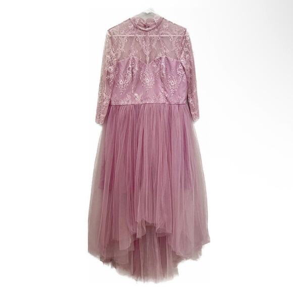 Chi Chi London Pink Floral Lace Tulle Midi High-Low Dress US Size 12 Wedding - Picture 1 of 6